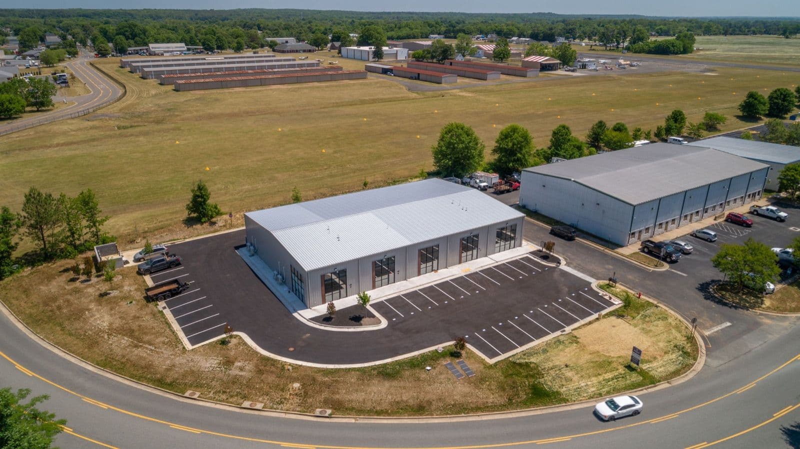 Aerial view of a completed small-bay industrial project